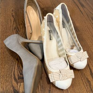 Elegant Gray and Tan Heels with Classic Design